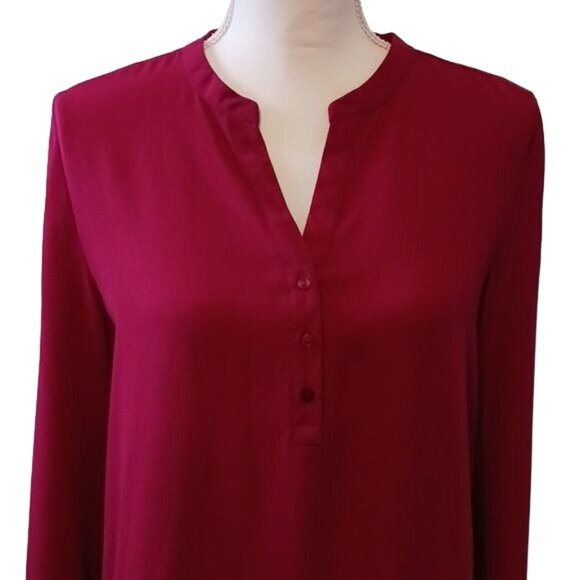 Violet & Claire, Size M, Wine Red V-neck Blouse with Button Detail, Longsleeve - Picture 2 of 9